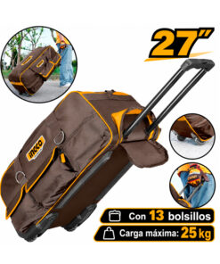 Bolso Valija Porta Herramientas Reforzada 27" Con Ruedas Hasta 20kg Ingco Naranja/Amarillo HRRTB275