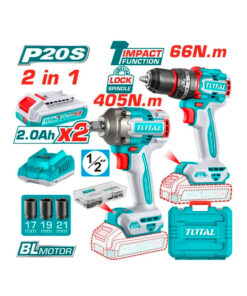 Combo Taladro Percutor 96nm + Llave De Impacto 405Nm 1/2" + A Batería Inalámbrico + 2 Baterías 2.0Ah + Cargador + Maletín Total TCKLI20286-4