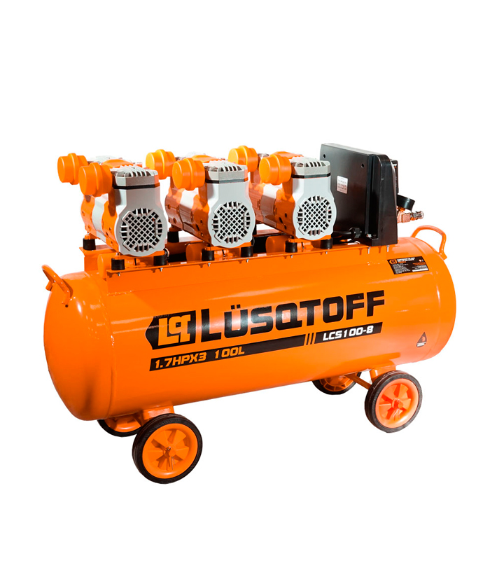 Compresor De Aire 100 Litros 1.7 HP X 3 Sin Aceites Silencioso Sin Mantenimiento Lusqtoff LCS100-8
