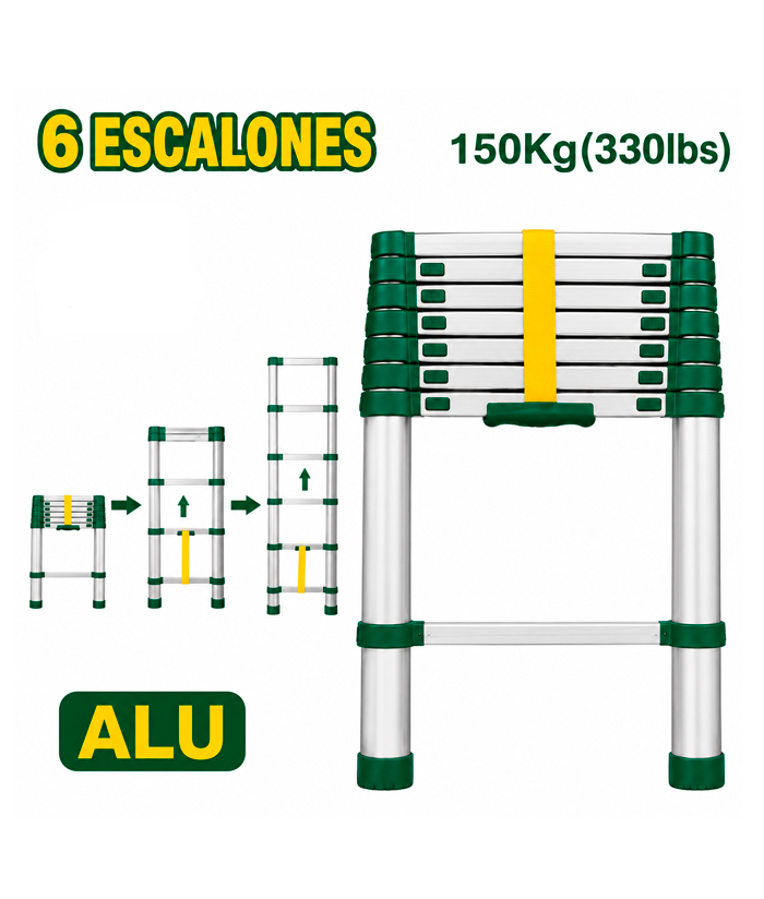 Escalera Telescópica De Aluminio 6 Escalones 2 Metros Jadever JDLD5H06