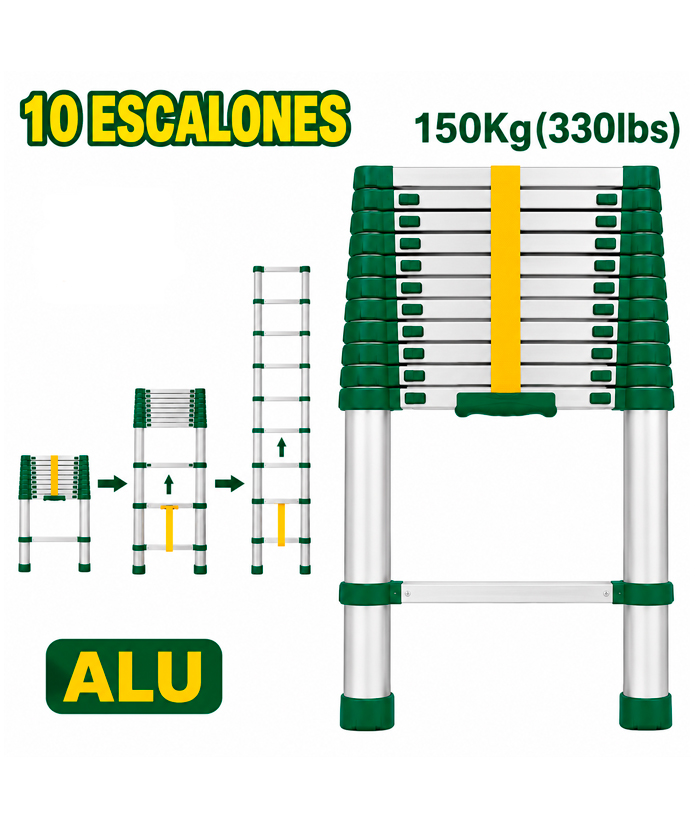 Escalera Telescópica De Aluminio 10 Escalones 3,2 Metros Jadever JDLD5H10