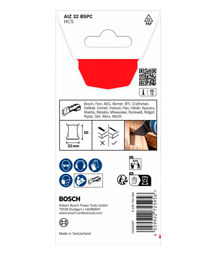 Hoja de Corte Accesorio Para Sierra Oscilatoria Oscilante Multifunción Multiuso Multimaterial Multiherramienta Para Madera AIZ 32 BSPC 32 X 50mm Bosch 2608669243 - Imagen 4