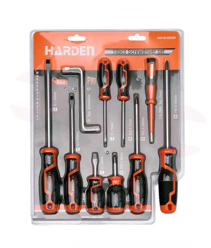 Juego Set Kit de Destornilladores Phillips Planos x 10 Piezas Harden 550395 - Imagen 2