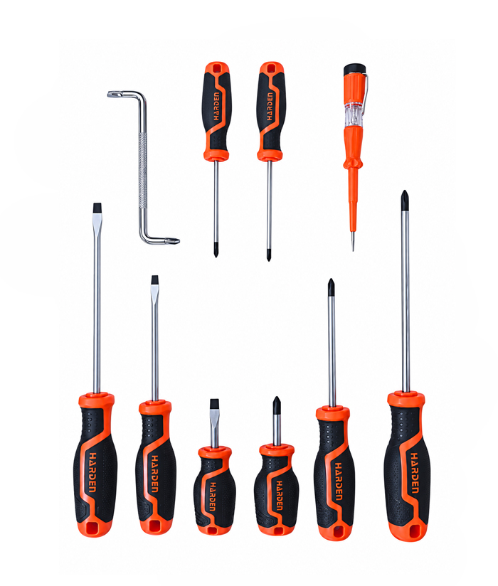 Juego Set Kit de Destornilladores Phillips Planos x 10 Piezas Harden 550395