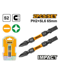 Juego Set Kit de Puntas Dobles de Impacto Para Taladro Atornillador Magneticas PH2 + SL6 Phillips Planas x 65mm Blister x2 Industrial SDBIM72HL665