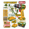 Juego Set Kit Taladro Atornillador Con Percutor A Batería 62Nm Motor Brushless Sin Carbones + Batería + Cargador + Caja de Herramientas 119 piezas Jadever JDDT4B119-4 Amarillo/Verde