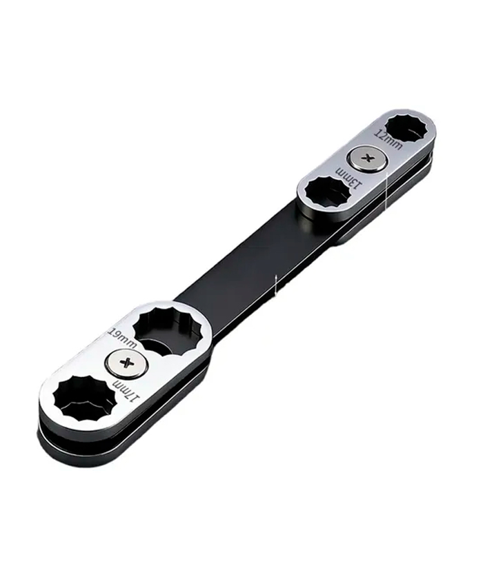 Llave multiusos 8 en 1 con cabezales giratorios de 360° de la marca Ruhlmann (código RU30033).