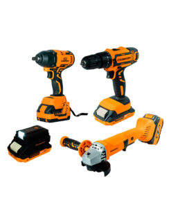 Juego Set Kit Combo 18V Amoladora + Taladro + Llave De Impacto + Power Bank + 1 Batería 2.0 Ah + Batería 4.0 Ah + Cargador + Maletín Lusqtoff Racing LPACK003-8