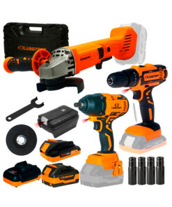 Juego Set Kit Combo 18V Amoladora + Taladro + Llave De Impacto + Power Bank + 1 Batería 2.0 Ah + Batería 4.0 Ah + Cargador + Maletín Lusqtoff Racing LPACK003-8