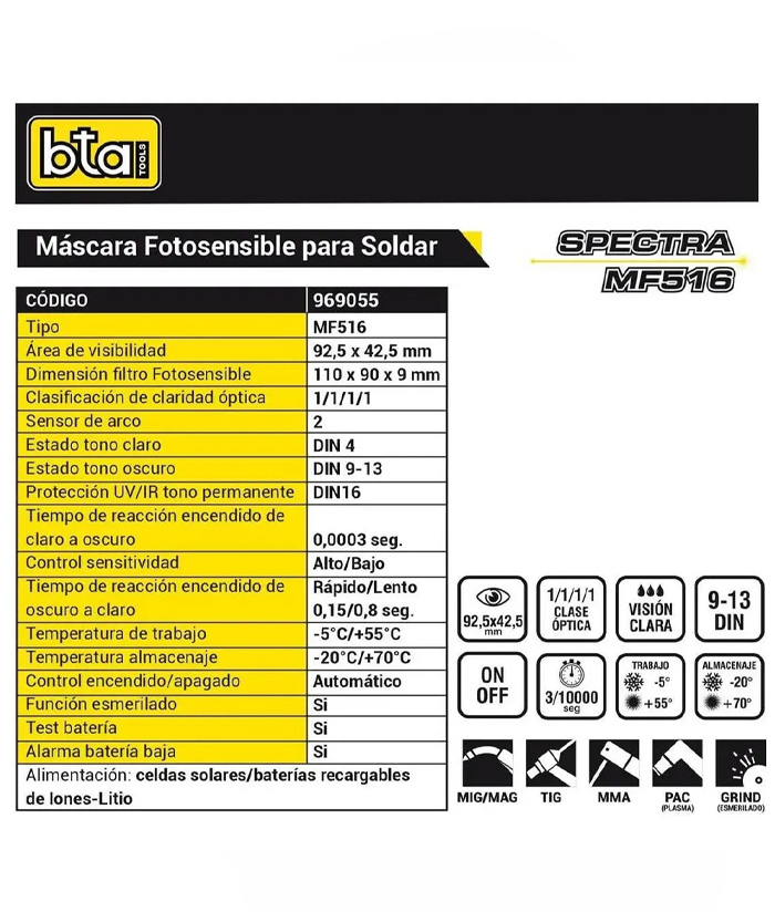 Máscara Para De Soldar Fotosensible Soldador Careta BTA MF-516 969055 - Imagen 3