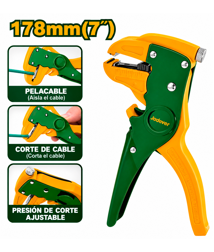 Pelacable Pinza Automático 7" 178mm De 0,5 a 6mm Jadever Verde/Amarrillo JDBQ8401 - Imagen 3