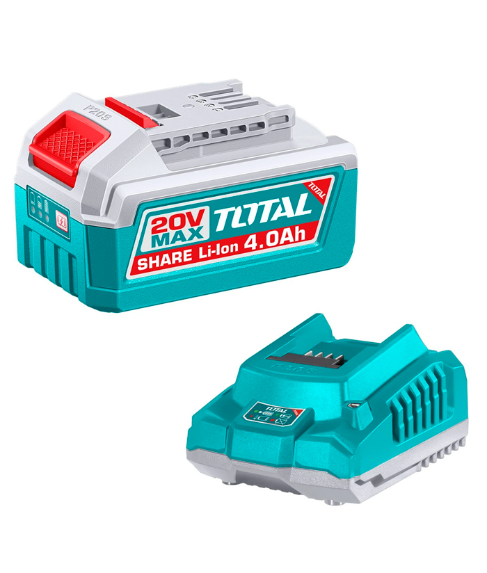 Juego Set Kit Batería 4.0ah + Cargador Rápido 2A 20V Total TFBCPK1012-4 Celeste