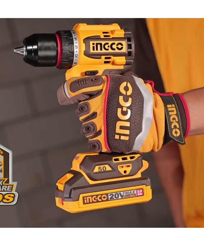 Taladro Atornillador 50Nm Compacto A Batería Inalámbrico 20V Motor Sin Carbones Brushless Ingco Naranja/Amarillo CDLI205062-4 - Imagen 3